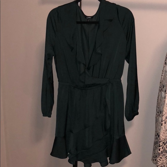 Express Dresses & Skirts - Forest Green Silk Long Sleeve Dress